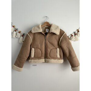 Gap Kids Vegan Suede Faux Shearling Sherpa Brown Jacket Warm Winter Cozy Medium